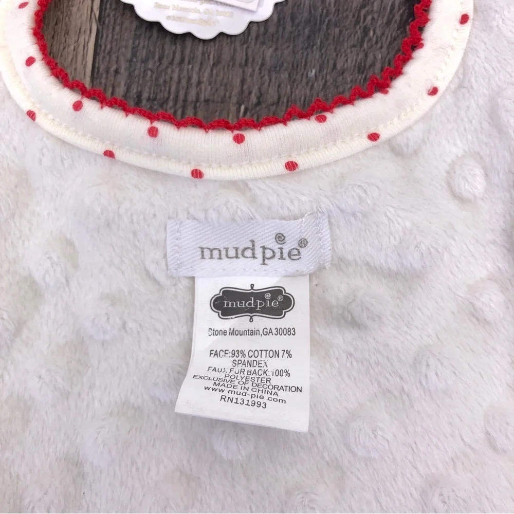 MUD PIE Cream Red Polka Dot Santa Claus Christmas Baby Bib NWT + Hair Tie Lot